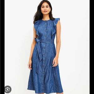 LOFT Chambray Ruffle Dress Size 2